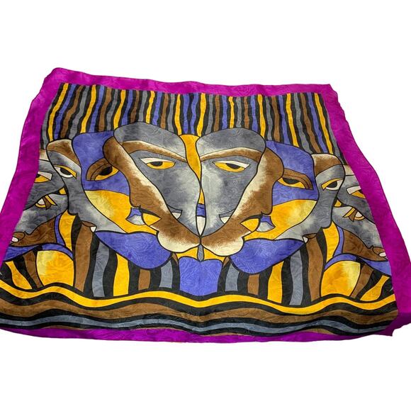 Silky Square Scarf Modern Print "Eyes"  34" - Picture 1 of 8